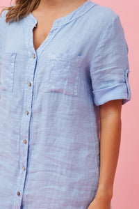 GRACIE ITALIAN LINEN SEQUIN DRESS - BLUE