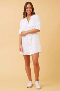 GRACIE ITALIAN LINEN SEQUIN DRESS - WHITE