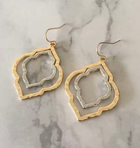 GOLD & SILVER FLOWER SHAPE EARRINGS