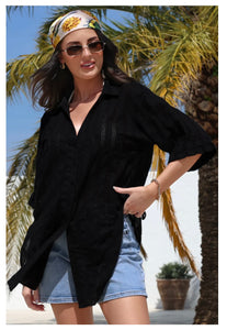 BEACH DAYS RELAXED COTTON SHIRT - BLACK