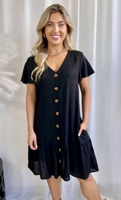 KYLIE LINEN DRESS - BLACK