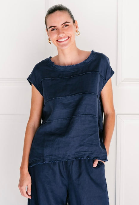 IVY LINEN TOP NAVY - SOUL SPARROW