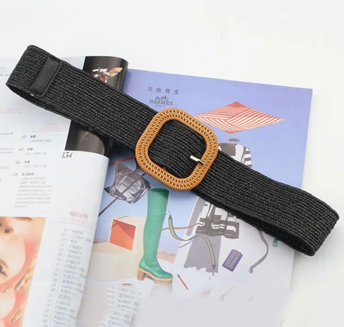INKA BLACK WOVEN BRAIDED BELT WITH BUCKLE
