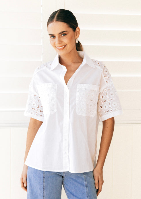 ALYSSA BRODERIE BLOUSE - WHITE