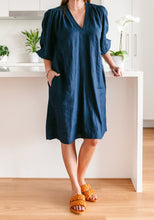 Load image into Gallery viewer, CORA LINEN DRESS - NAVY - SOUL SPARROW