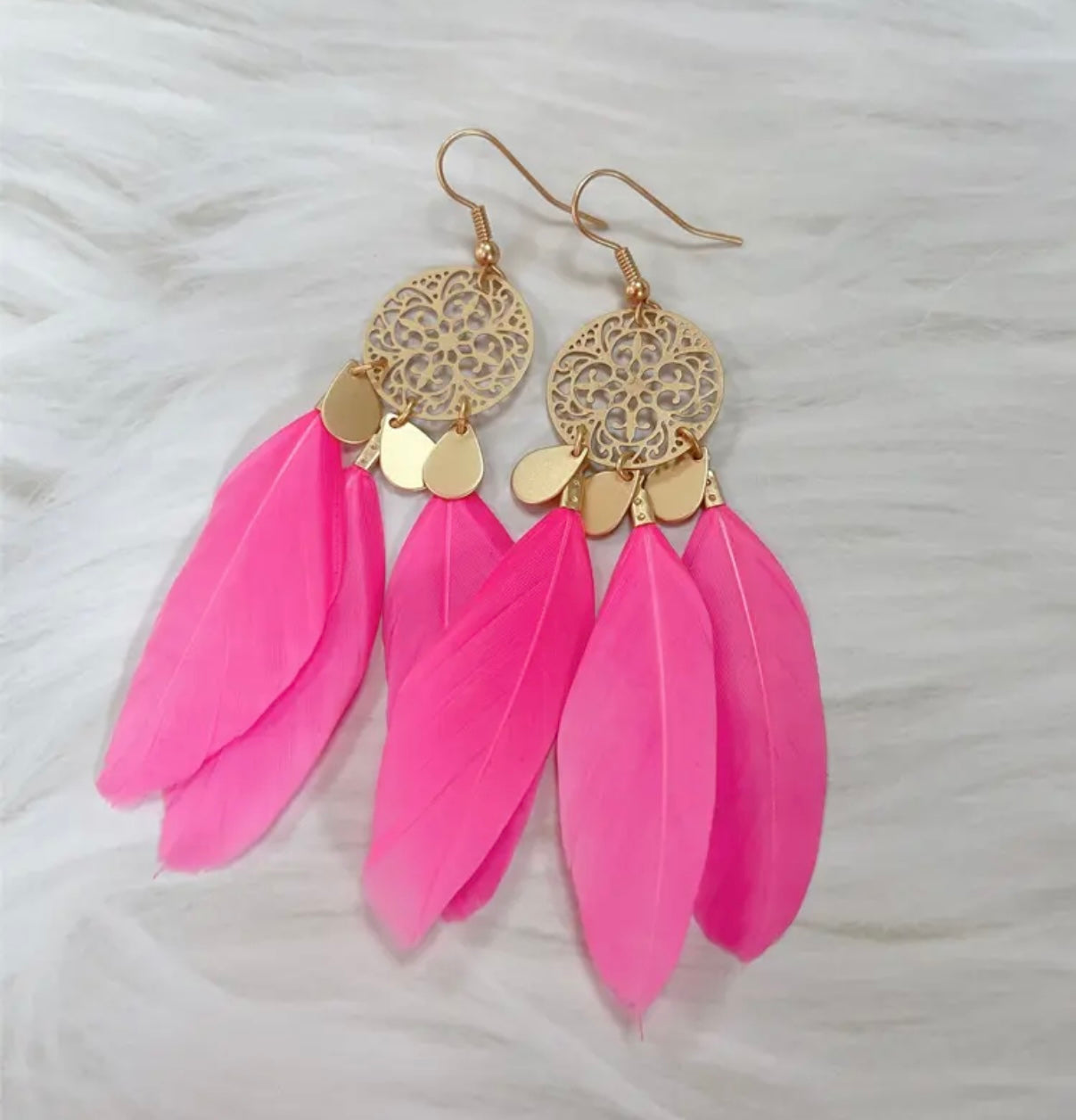 Real Feather Earrings in Hot Pink, Plush Pink o... - Folksy