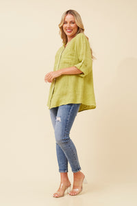 GRACE LINEN SEQUIN TOP - CHARTREUSE