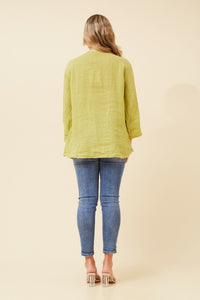 GRACE LINEN SEQUIN TOP - CHARTREUSE