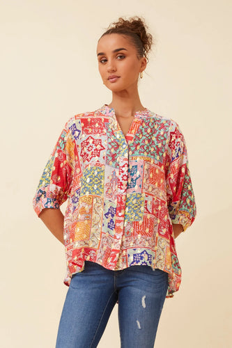 CELINE BLOUSE - RED WITH GOLD DETAILING