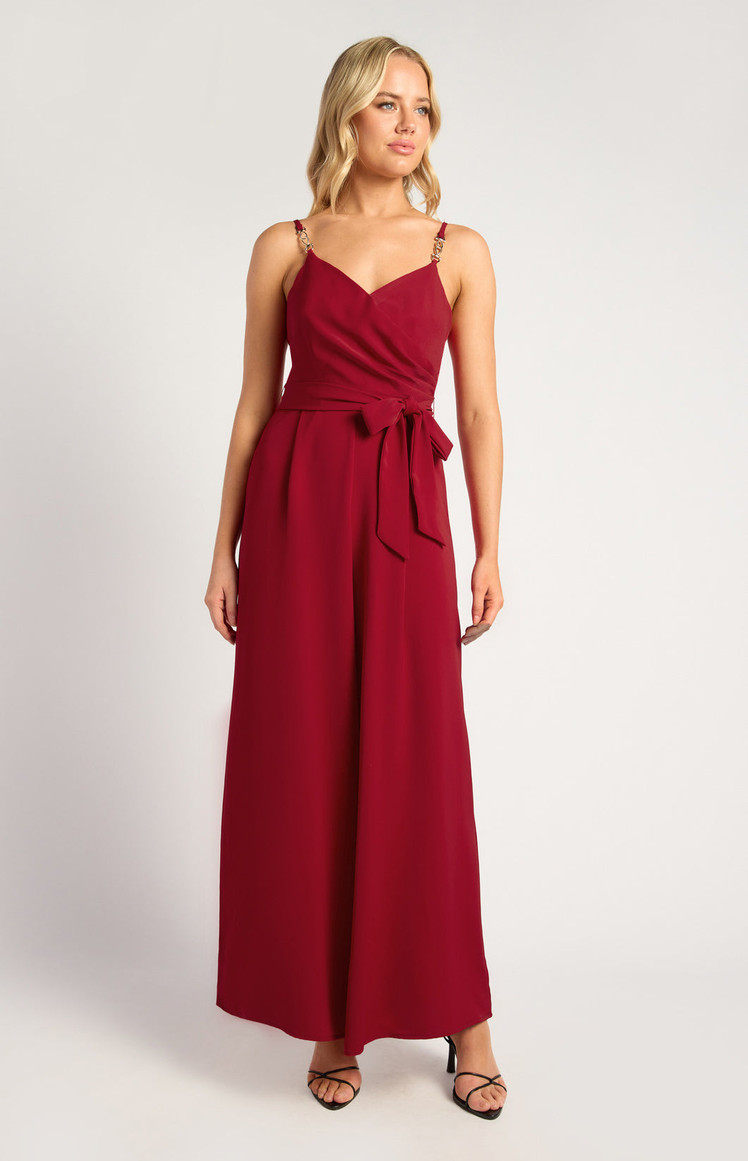 EBBI GOLD CHAIN JUMPSUIT - RED