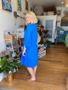 ANNYA LINEN SHIRT DRESS - BLUE
