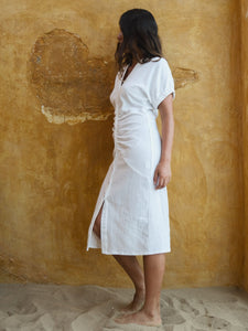 GIGI GATHERED DRESS - WHITE
