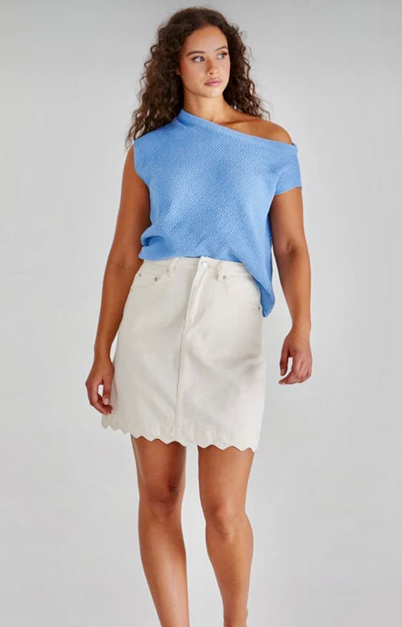 VALE SCALLOPED DENIM SKIRT - PARCHMENT