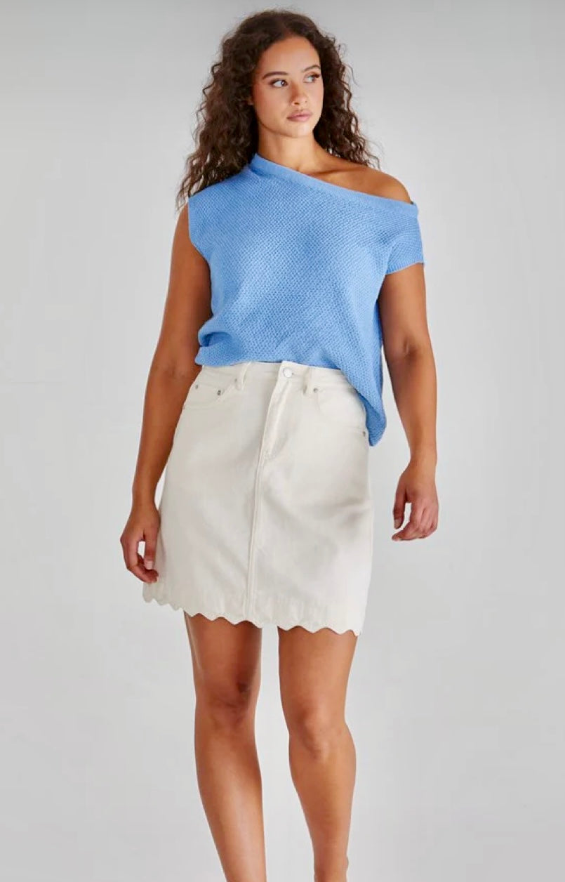 VALE SCALLOPED DENIM SKIRT - PARCHMENT