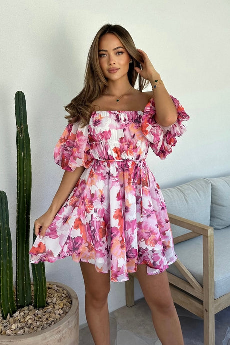 SUNSET FLORAL DRESS - PINK
