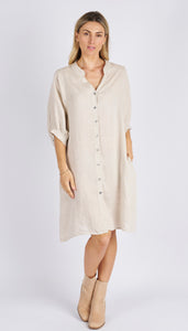 ANNYA LINEN SHIRT DRESS - NATURAL