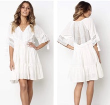 Load image into Gallery viewer, CHELSEY WHITE LACE BOHO DRESS - INDIKAH