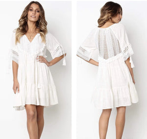 CHELSEY WHITE LACE BOHO DRESS - INDIKAH