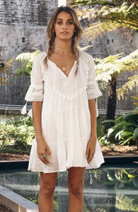 CHELSEY WHITE LACE BOHO DRESS - INDIKAH