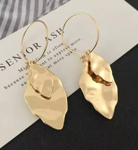 Load image into Gallery viewer, GOLD TWO LEAF CHARM DROP EARRINGS