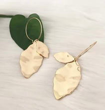 Load image into Gallery viewer, GOLD TWO LEAF CHARM DROP EARRINGS