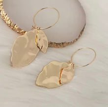 Load image into Gallery viewer, GOLD TWO LEAF CHARM DROP EARRINGS