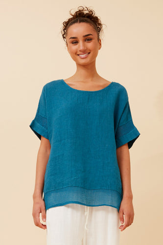 COCO ITALIAN LINEN TOP - PETROL