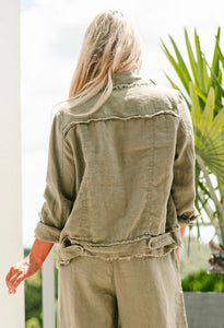 HANNA KHAKI LINEN JACKET - SOUL SPARROW