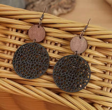 Load image into Gallery viewer, BLACK ROUND WOODEN &amp; LEATHER EARRINGS
