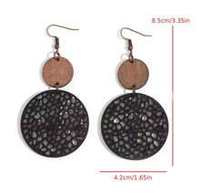 Load image into Gallery viewer, BLACK ROUND WOODEN &amp; LEATHER EARRINGS