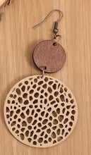 Load image into Gallery viewer, TAN ROUND WOODEN &amp; LEATHER EARRINGS