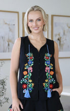 Load image into Gallery viewer, CHERRY COTTON EMBROIDERED TANK - BLACK