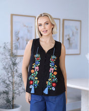Load image into Gallery viewer, CHERRY COTTON EMBROIDERED TANK - BLACK