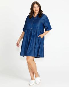 MILEY LYOCELL SHIRT DRESS - BLUE HAZE - BETTY BASICS