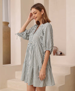 CARLY DRESS - GREEN STRIPE