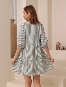 CARLY DRESS - GREEN STRIPE