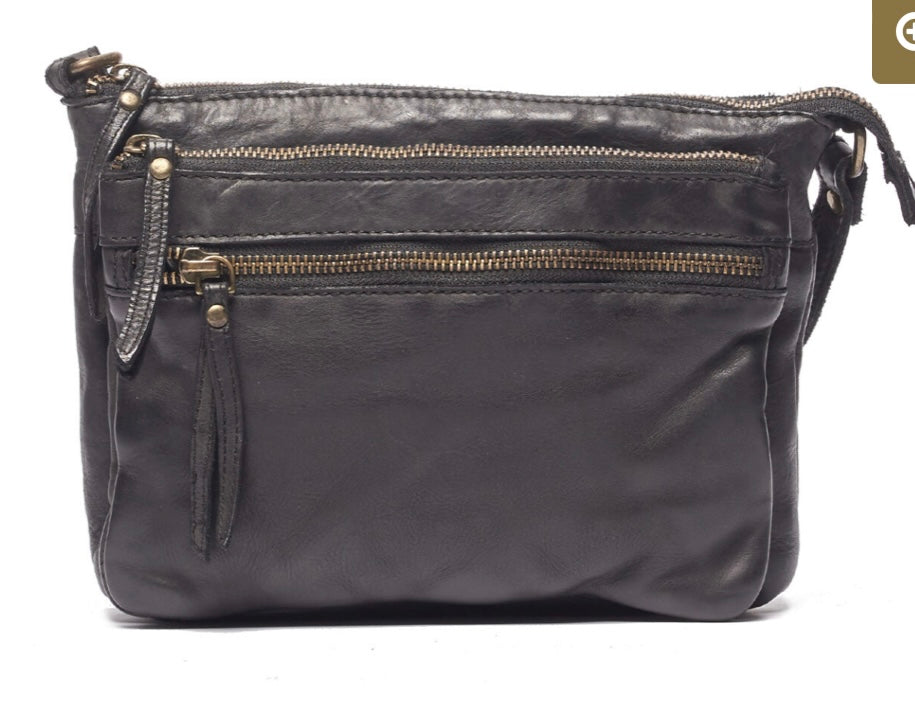 BRITTANY LEATHER BLACK CROSS BODY BAG - RUGGED HIDE