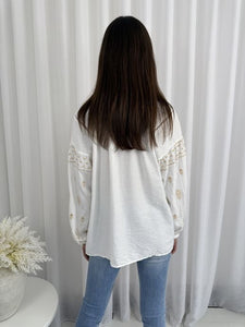 ANDREA BOHO TOP - GOLD & WHITE