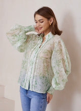 Load image into Gallery viewer, EVIE BLOUSE - GREEN FLORAL - IRIS MAXI