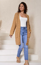Load image into Gallery viewer, LENORA TAN CABLE KNIT CARDIGAN - IRIS MAXI