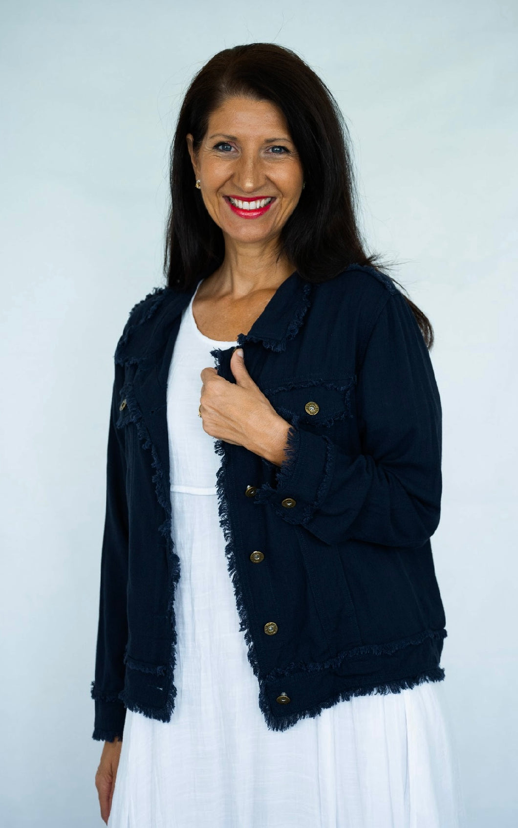FRANKIE LINEN FRINGE JACKET - BLACK