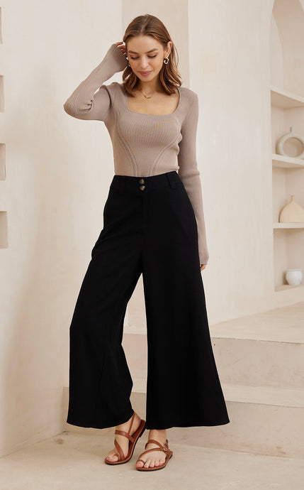 ALEXANDRIA TAILORED LINEN PANTS - BLACK