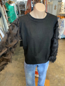 EMILIA FRINGE SLEEVE TOP - BLACK