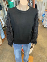 Load image into Gallery viewer, EMILIA FRINGE SLEEVE TOP - BLACK