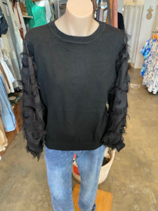 EMILIA FRINGE SLEEVE TOP - BLACK