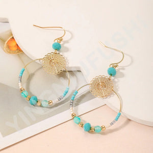 TURQUOISE HOOP & BEAD EARRINGS