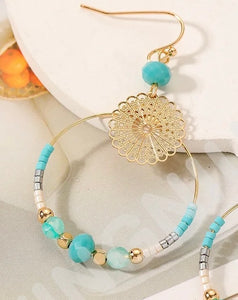 TURQUOISE HOOP & BEAD EARRINGS