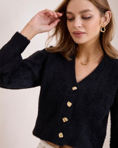 ADDIE BOLERO KNIT CROP CARDIGAN - BLACK