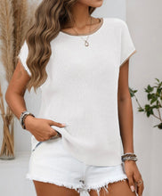 Load image into Gallery viewer, SOFIA KNIT TOP - WHITE / TAN TRIM