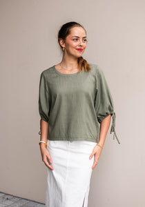 VALIA LINEN TOP - KHAKI